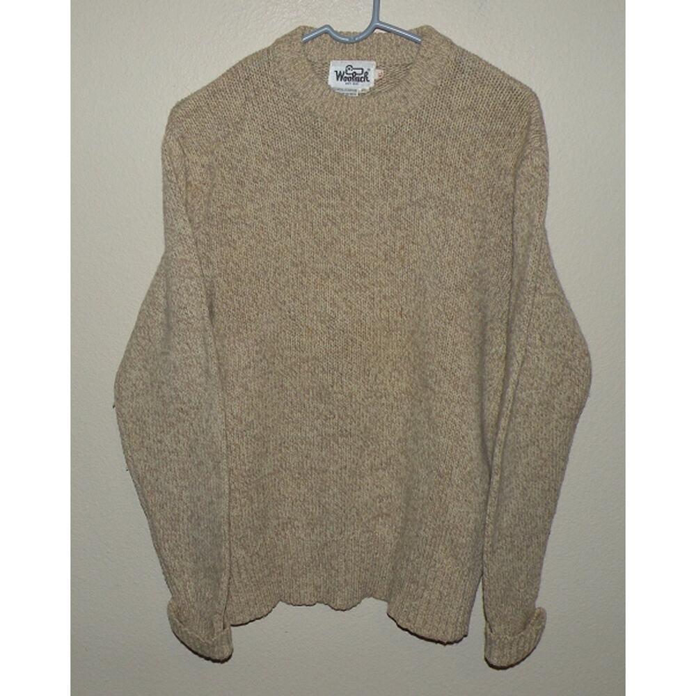 Vtg Woolrich Men’s XL Crew Neck Ragg Wool Sweater Mottled Tan British Hong Kong